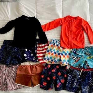 2T toddler boy swim bundle -8 swim trunks and 2 rash guards
